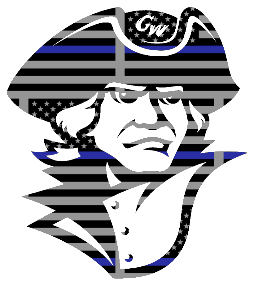 George Washington Colonials Mascot Logo Thin Blue Line American Flag Premium DieCut Vinyl Decal PICK SIZE