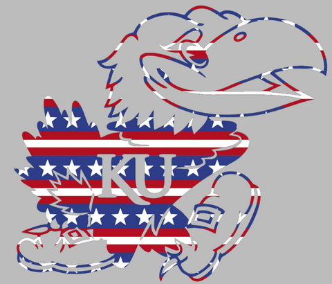 Kansas Jayhawks Team Logo Stars & Stripes USA American Flag Vinyl Decal PICK SIZE