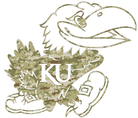 Kansas Jayhawks Team Logo Salute to Service Camouflage Camo Vinyl Decal PICK SIZE