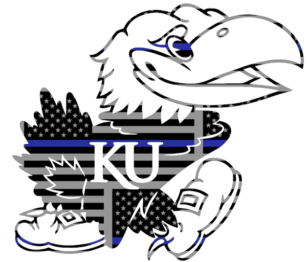 Kansas Jayhawks Team Logo Thin Blue Line American Flag Premium DieCut Vinyl Decal PICK SIZE