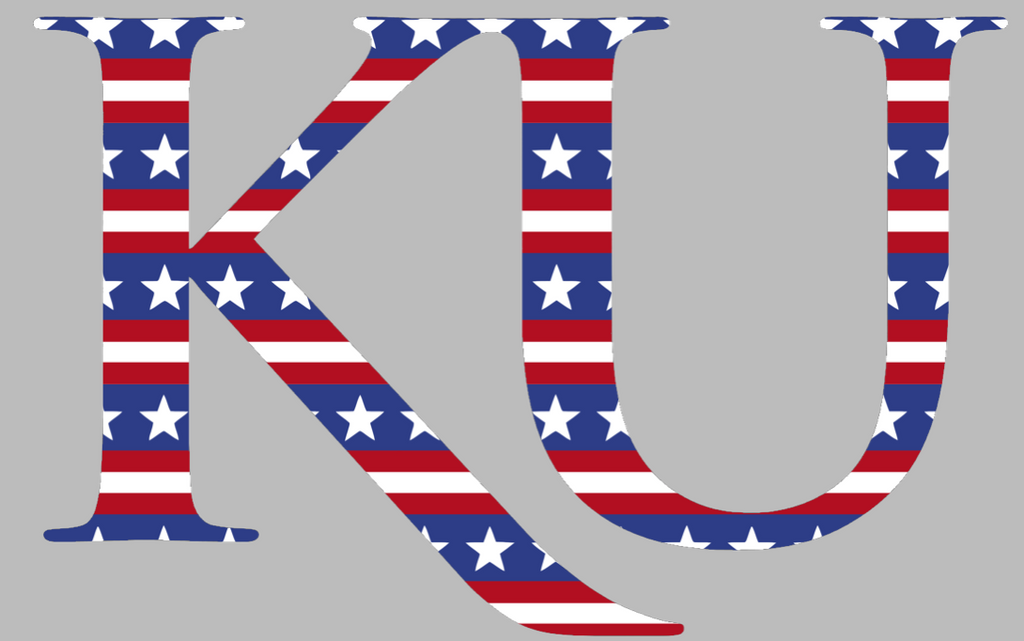 Kansas Jayhawks KU Logo Stars & Stripes USA American Flag Vinyl Decal PICK SIZE