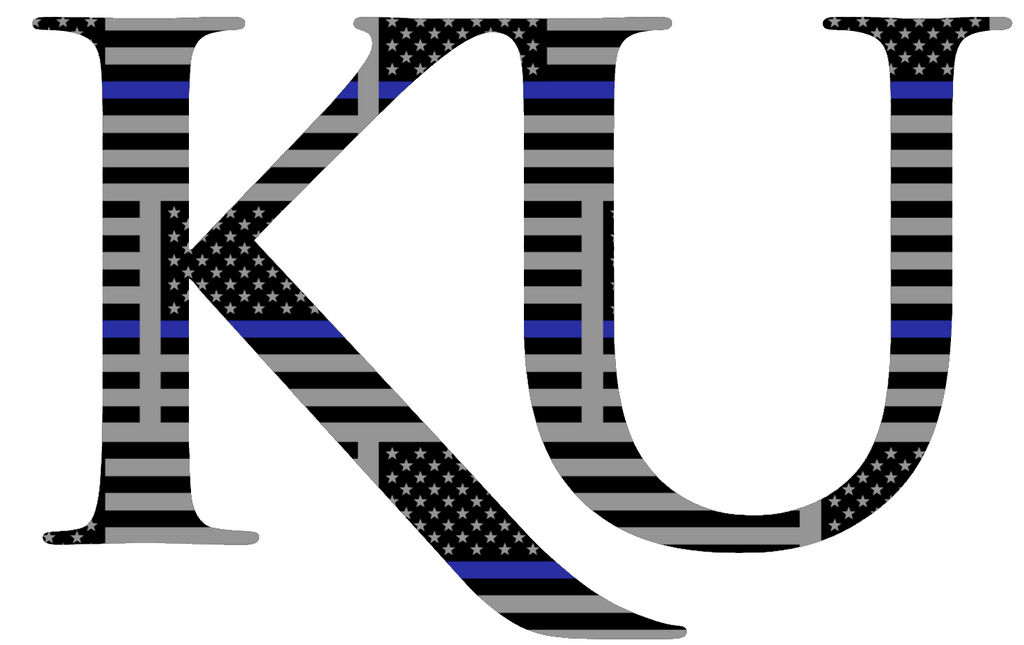 Kansas Jayhawks KU Logo Thin Blue Line American Flag Premium DieCut Vinyl Decal PICK SIZE