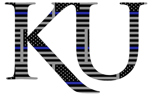 Kansas Jayhawks KU Logo Thin Blue Line American Flag Premium DieCut Vinyl Decal PICK SIZE