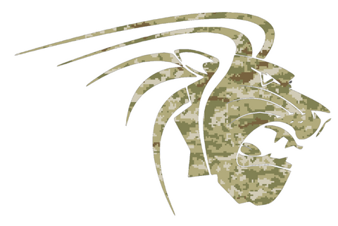 Lindenwood Lions Alternate Logo Salute to Service Camouflage Camo Vinyl Decal PICK SIZE