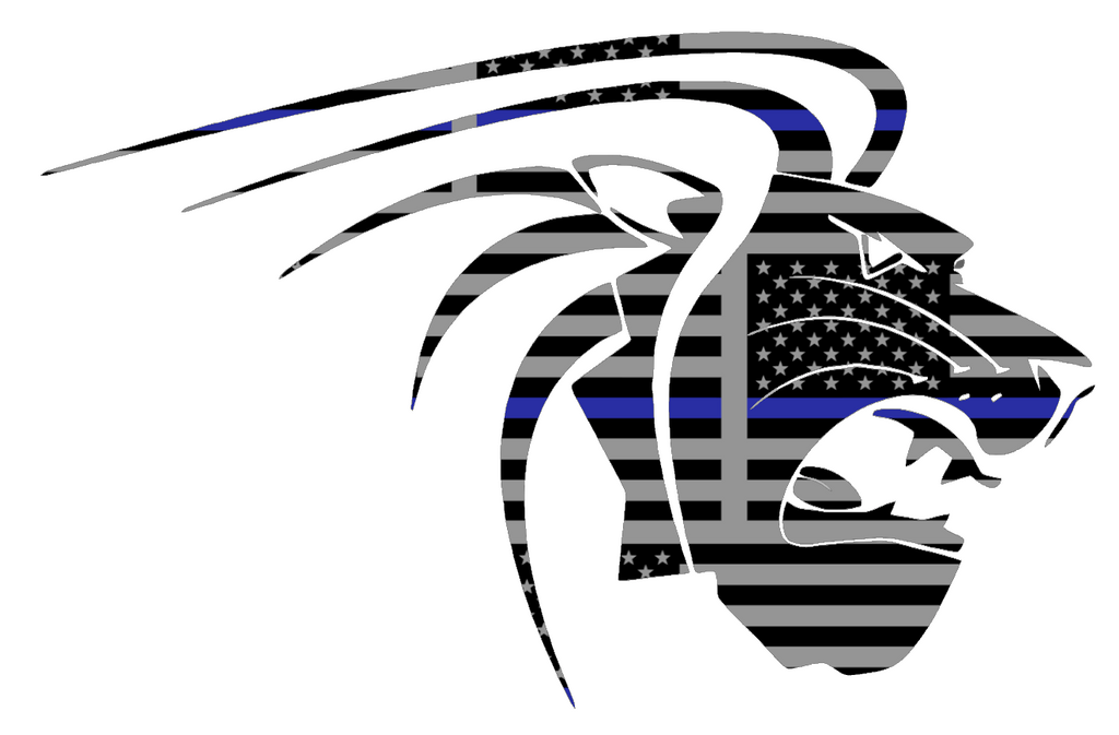 Lindenwood Lions Alternate Logo Thin Blue Line American Flag Premium DieCut Vinyl Decal PICK SIZE