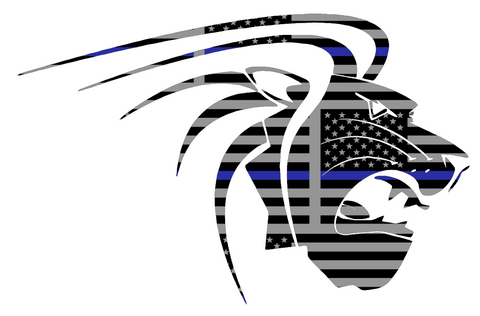 Lindenwood Lions Alternate Logo Thin Blue Line American Flag Premium DieCut Vinyl Decal PICK SIZE