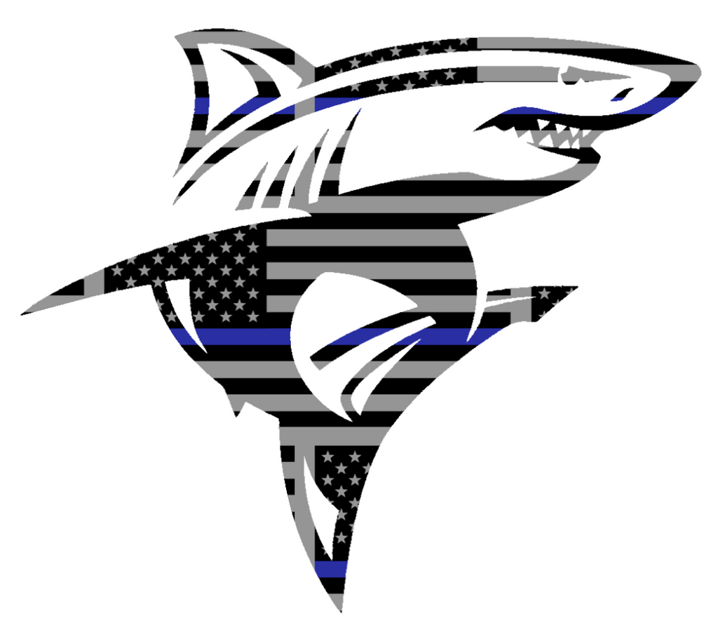 Long Island LIU Sharks Mascot Logo Thin Blue Line American Flag Premium DieCut Vinyl Decal PICK SIZE
