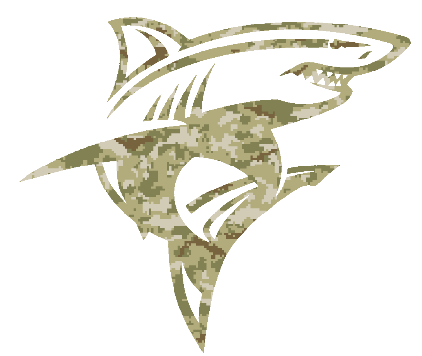 Long Island LIU Sharks Mascot Logo Salute to Service Camouflage Camo Vinyl Decal PICK SIZE