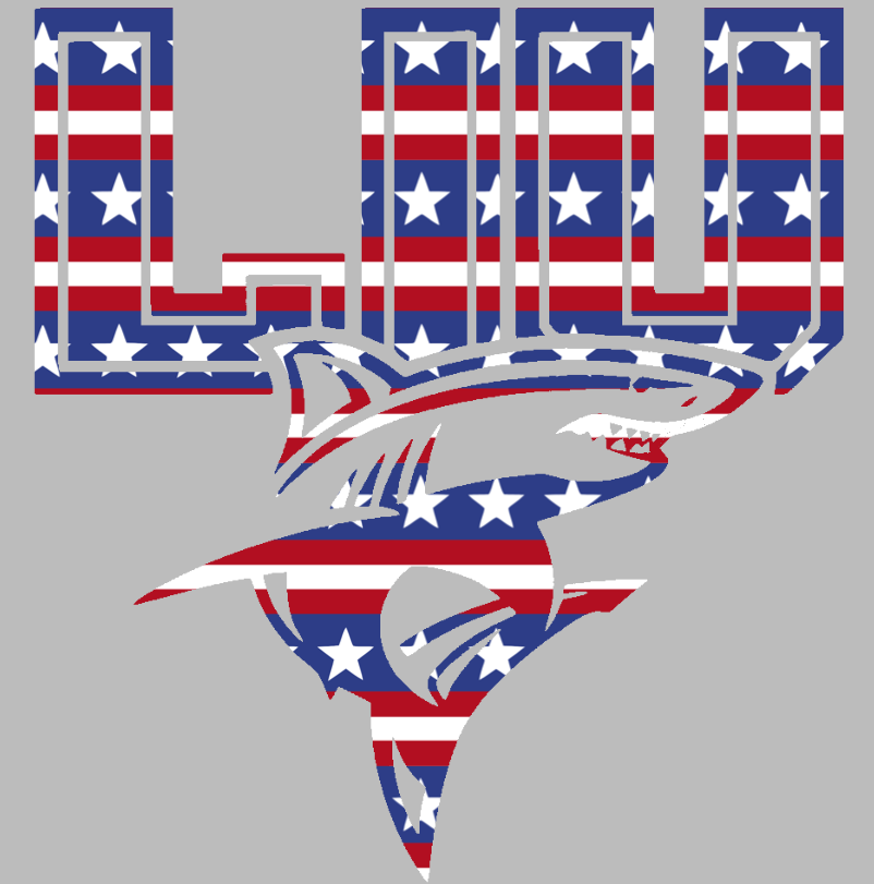 Long Island LIU Sharks Team Logo Stars & Stripes USA American Flag Vinyl Decal PICK SIZE