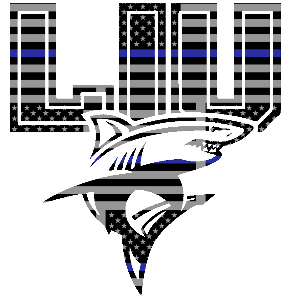 Island LIU Sharks Team Logo Thin Blue Line American Flag Premium DieCut Vinyl Decal PICK SIZE