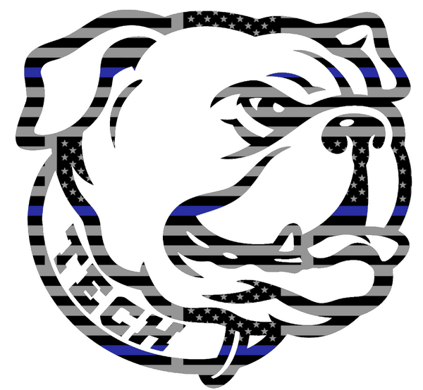 Louisiana Tech Bulldogs Mascot Logo Thin Blue Line American Flag Premium DieCut Vinyl Decal PICK SIZE