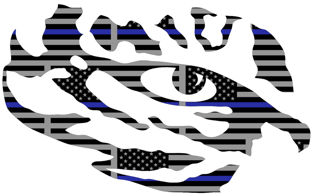 LSU Tigers Tiger Eye Logo Thin Blue Line American Flag Premium DieCut Vinyl Decal PICK SIZE