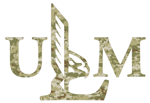 Louisiana Monroe Warhawks Team Logo Salute to Service Camouflage Camo Vinyl Decal PICK SIZE