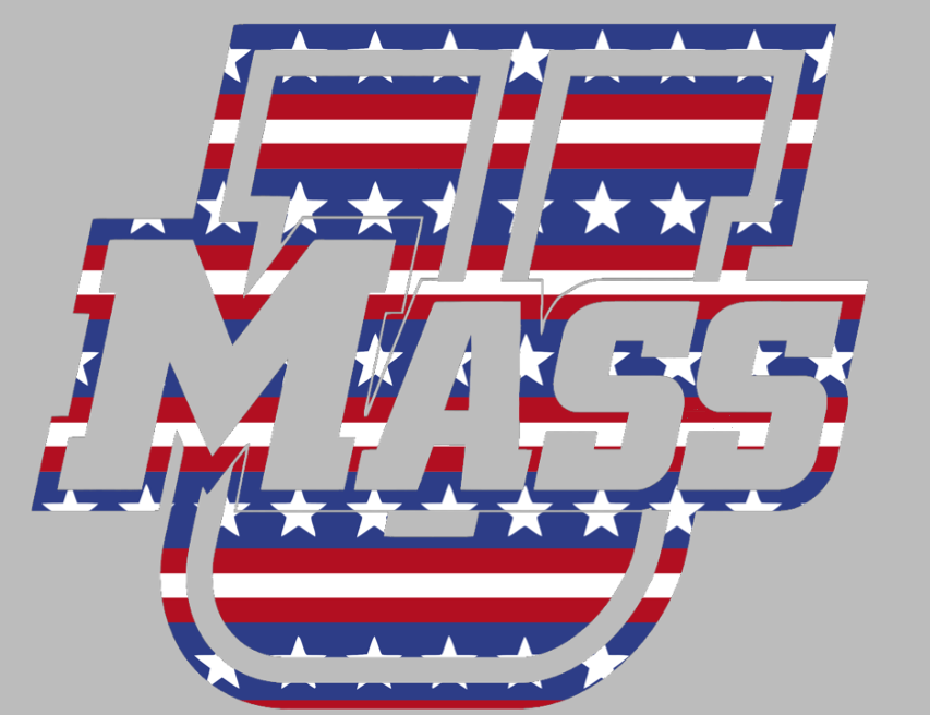 Massachusetts Minutemen Team Logo Stars & Stripes USA American Flag Vinyl Decal PICK SIZE