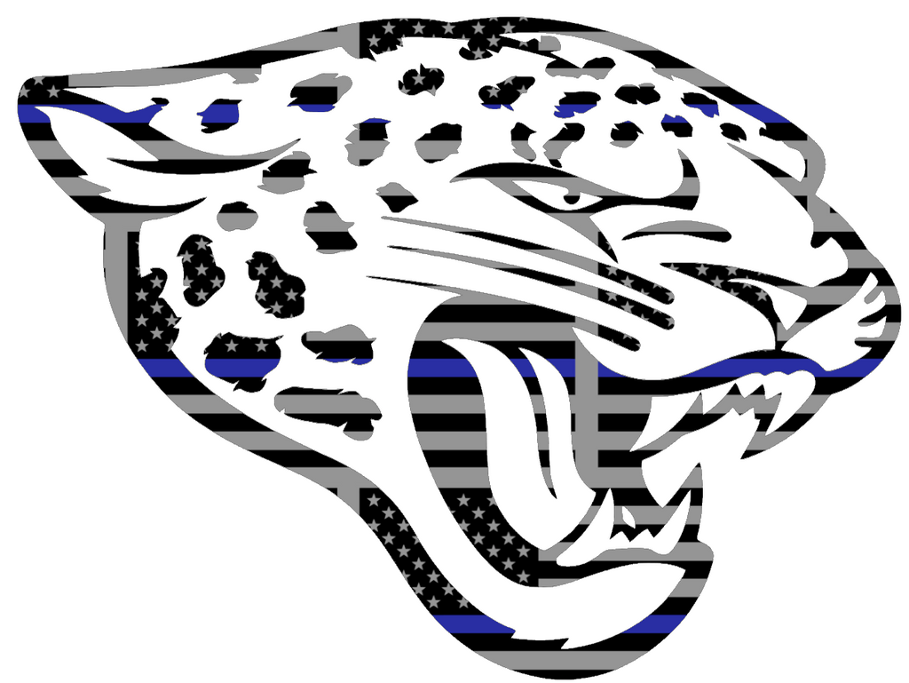 Jacksonville Jaguars Thin Blue Line Team Logo American Flag Premium DieCut Vinyl Decal PICK SIZE