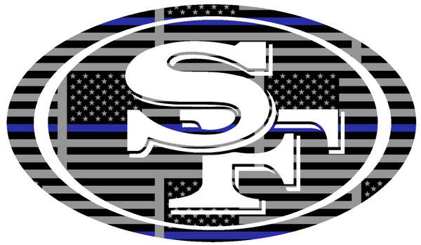 San Francisco 49ers Thin Blue Line Team Logo American Flag Premium DieCut Vinyl Decal PICK SIZE