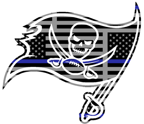 Tampa Bay Buccaneers Thin Blue Line Team Logo American Flag Premium DieCut Vinyl Decal PICK SIZE