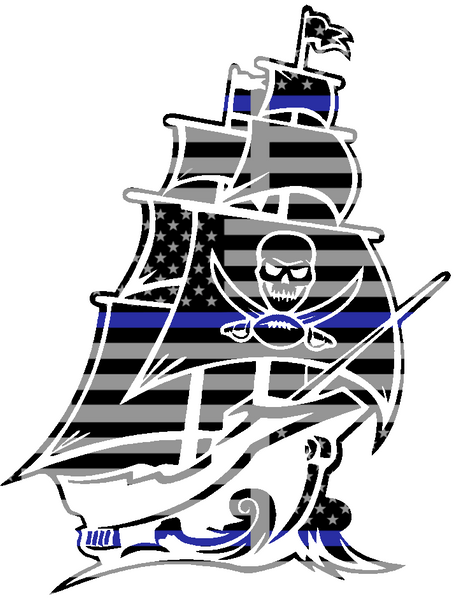 Tampa Bay Buccaneers Thin Blue Line Pirate Ship Logo American Flag Premium DieCut Vinyl Decal PICK SIZE