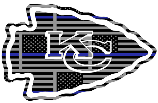 Kansas City Chiefs Thin Blue Line Team Logo American Flag Premium DieCut Vinyl Decal PICK SIZE