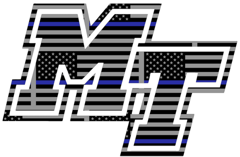 Middle Tennessee Blue Raiders MT Logo Thin Blue Line American Flag Premium DieCut Vinyl Decal PICK SIZE