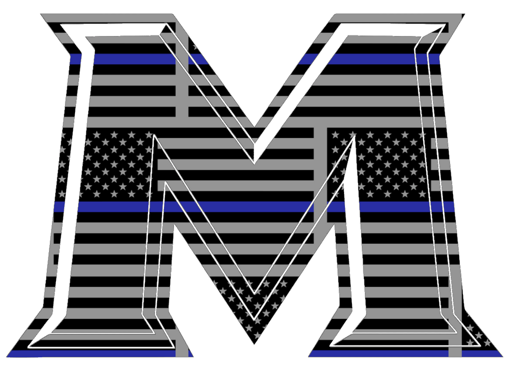 Mount St Marys Mountaineers M Logo Thin Blue Line American Flag Premium DieCut Vinyl Decal PICK SIZE