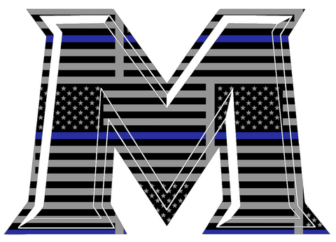 Mount St Marys Mountaineers M Logo Thin Blue Line American Flag Premium DieCut Vinyl Decal PICK SIZE