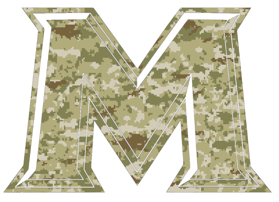 Mount St Marys Mountaineers M Logo Salute to Service Camouflage Camo Vinyl Decal PICK SIZE