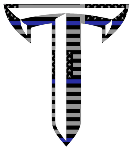 Troy Trojans Team Logo Thin Blue Line American Flag Premium DieCut Vinyl Decal PICK SIZE