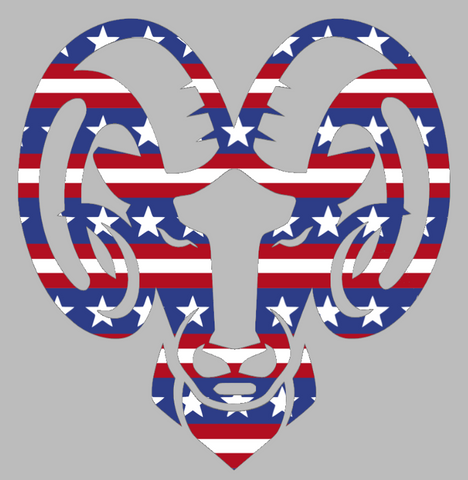 Rhode Island Rams Mascot Logo Stars & Stripes USA American Flag Vinyl Decal PICK SIZE