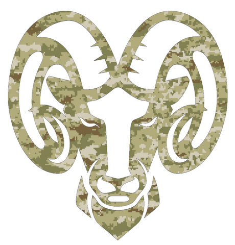 Rhode Island Rams Mascot Logo Salute to Service Camouflage Camo Vinyl Decal PICK SIZE