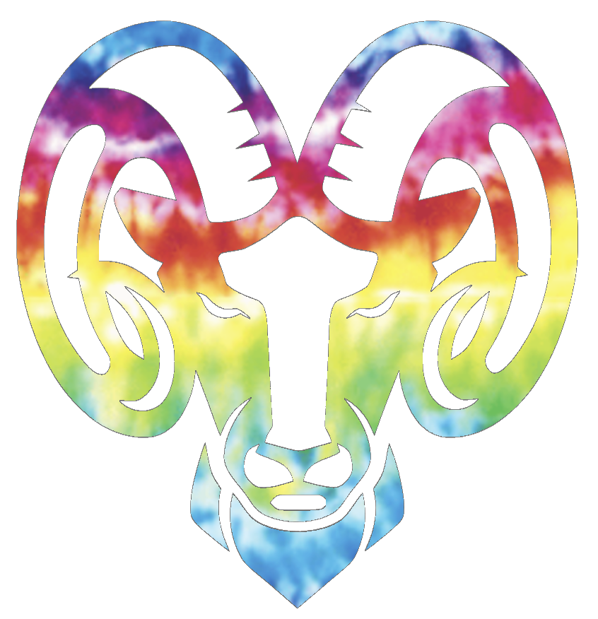 Rhode Island Rams Mascot Logo Crucial Catch Cancer Tie Dye Vinyl Decal PICK SIZE