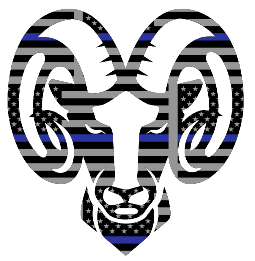 Rhode Island Rams Mascot Logo Thin Blue Line American Flag Premium DieCut Vinyl Decal PICK SIZE