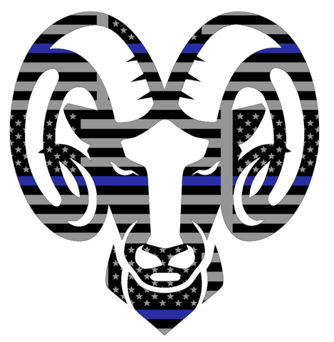 Rhode Island Rams Mascot Logo Thin Blue Line American Flag Premium DieCut Vinyl Decal PICK SIZE