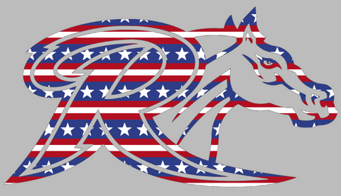 Rider Broncos R Logo Stars & Stripes USA American Flag Vinyl Decal PICK SIZE