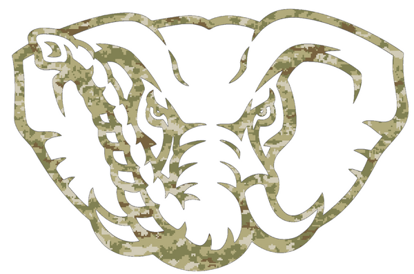 Alabama Crimson Tide Elephant Mascot Logo Salute to Service Camouflage Camo Vinyl Decal PICK SIZE