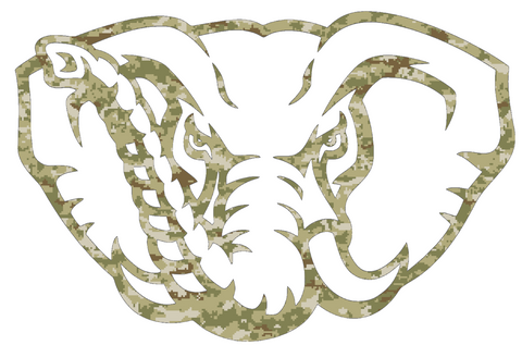 Alabama Crimson Tide Elephant Mascot Logo Salute to Service Camouflage Camo Vinyl Decal PICK SIZE