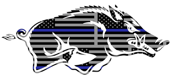 Arkansas Razorbacks Team Logo Thin Blue Line American Flag Vinyl Decal ...
