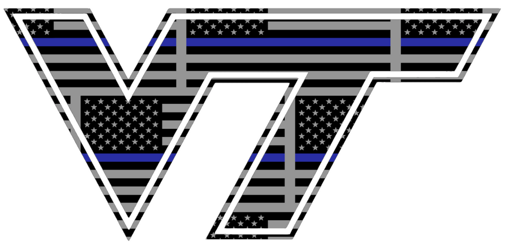 Virginia Tech Hokies Team Logo Thin Blue Line American Flag Premium DieCut Vinyl Decal PICK SIZE