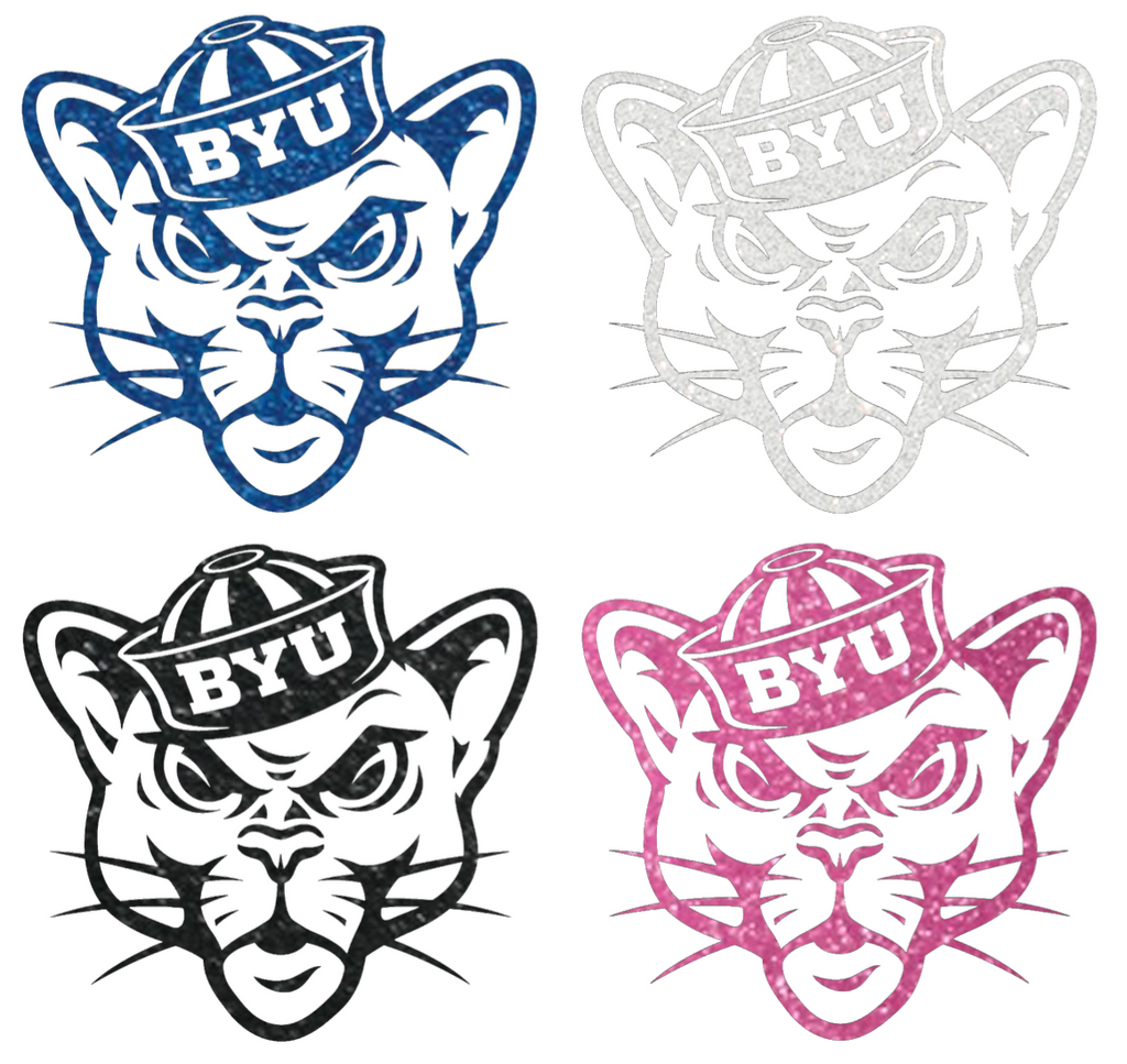 BYU Brigham Young Cougars Metallic Sparkle Mascot Logo Premium DieCut Vinyl Decal PICK COLOR & SIZE