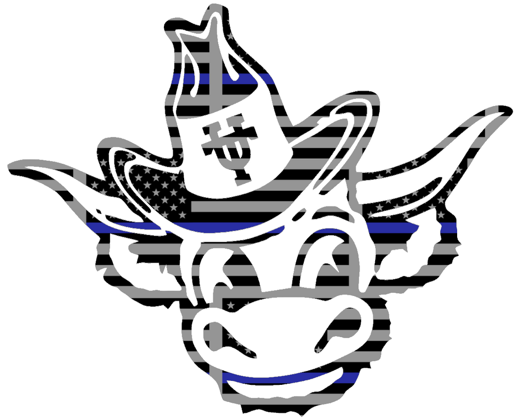 Texas Longhorns Retro Logo Thin Blue Line American Flag Premium DieCut Vinyl Decal PICK SIZE