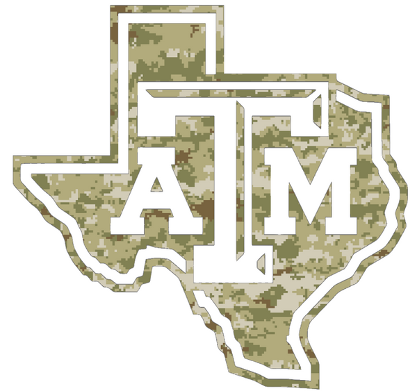 Texas A&M Aggies Alternate Logo Salute to Service Camouflage Camo Vinyl Decal PICK SIZE