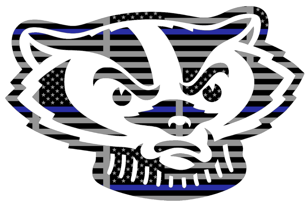 Wisconsin Badgers Bucky Mascot Logo Thin Blue Line American Flag Premium DieCut Vinyl Decal PICK SIZE