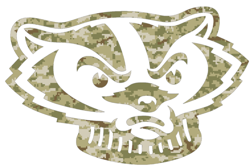 Wisconsin Badgers Bucky Mascot Logo Salute to Service Camouflage Camo Vinyl Decal PICK SIZE