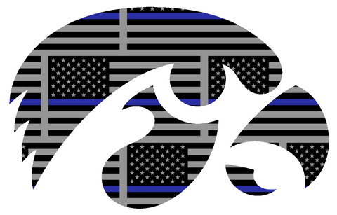 Iowa Hawkeyes Team Logo Thin Blue Line American Flag Premium DieCut Vinyl Decal PICK SIZE