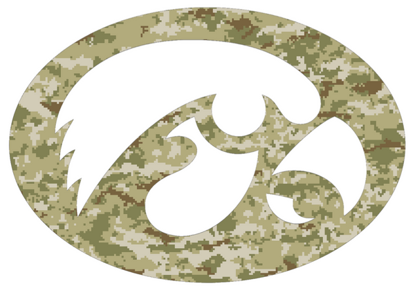 Iowa Hawkeyes Alternate Logo Salute to Service Camouflage Camo Vinyl Decal PICK SIZE