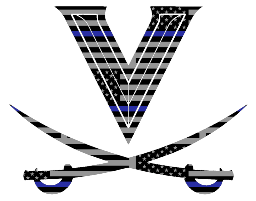 Virginia Cavaliers Team Logo Thin Blue Line American Flag Premium DieCut Vinyl Decal PICK SIZE