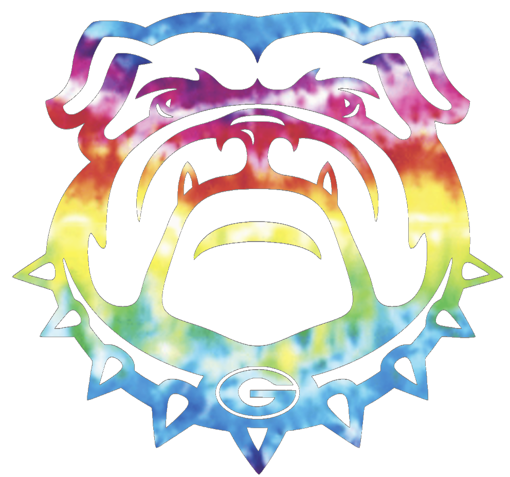 Georgia Bulldogs Uga Mascot Logo Crucial Catch Cancer Tie Dye Vinyl Decal PICK SIZE