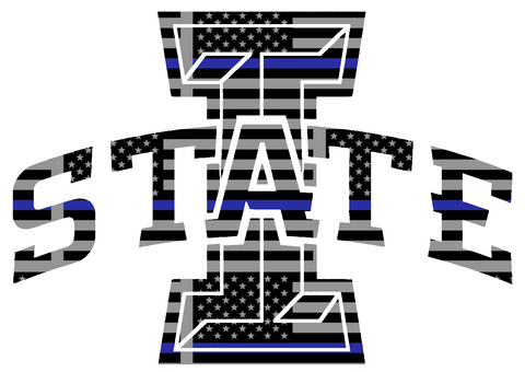 Iowa State Cyclones Team Logo Thin Blue Line American Flag Premium DieCut Vinyl Decal PICK SIZE
