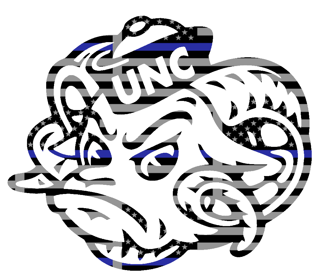 North Carolina Tar Heels Rameses Mascot Logo Thin Blue Line American Flag Premium DieCut Vinyl Decal PICK SIZE