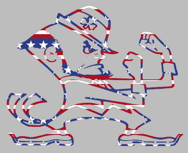 Notre Dame Fighting Irish Leprechaun Mascot Logo Stars & Stripes USA American Flag Vinyl Decal PICK SIZE